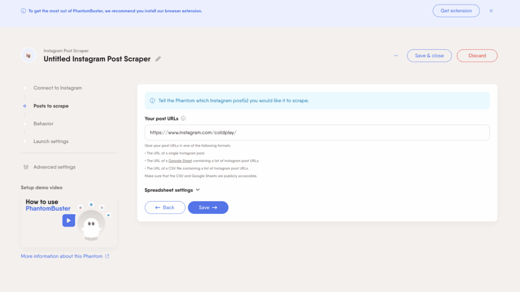 Screenshot of Phantom Buster’s dashboard highlighting automation tools for Instagram, LinkedIn, Twitter, and GitHub.